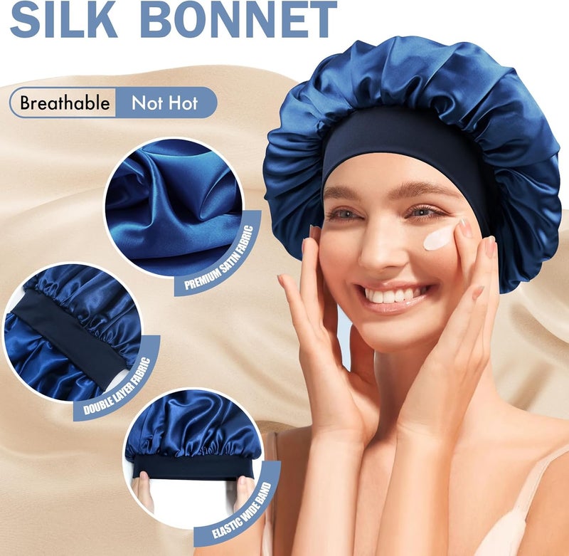 Doitory Store Satin Silk Bonnet for Sleeping, Double Layer Silk Sleep Cap for Men & Women, Soft Satin Lined Bonnet for Curly Hair - Image 3
